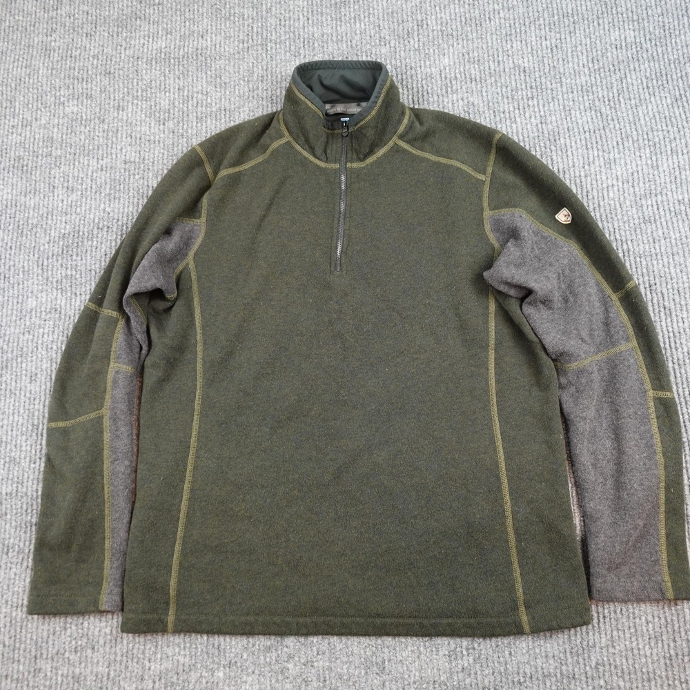 Kuhl Revel 1/4 Zip Pullover Mens Medium Green Gray Fleece Hiking 3007
